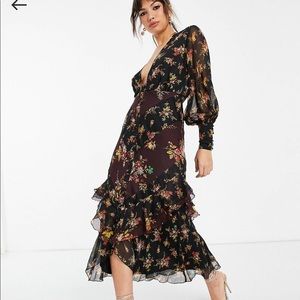 ASOS floral deep plunge midi dress